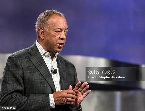 Microsoft Chairman of the Board John Thompson addresses the Microsoft Annual Shareholders meeting, on December 2, 2015 in Bellevue, Washington. In...