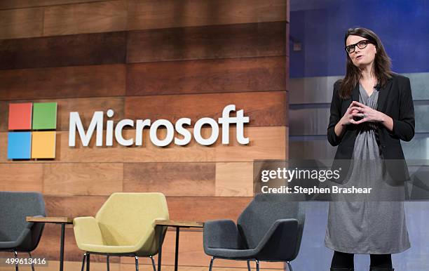 Microsoft CFO and Executive Vice President Amy Hood addresses the Microsoft Annual Shareholders meeting, on December 2, 2015 in Bellevue, Washington....