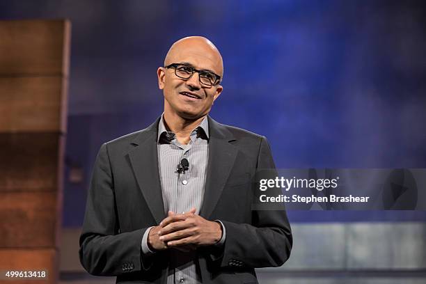 Microsoft CEO Satya Nadella speaks during the company's annual shareholders meeting, on December 2, 2015 in Bellevue, Washington. In addition to...