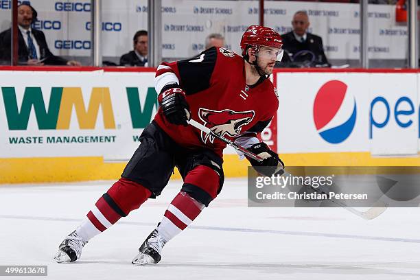 Dustin Jeffrey of the Arizona Coyotes in action during the NHL game against the Ottawa Senators at Gila River Arena on November 28, 2015 in Glendale,...