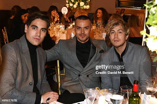 Charlie Simpson, Matt Willis and James Bourne attend the Cosmopolitan Ultimate Women Of The Year awards at One Mayfair on December 2, 2015 in London,...