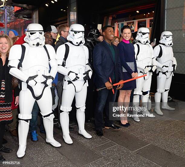 Actress Daisy Ridley and John Boyega are seen on Good Morning America" on December 2, 2015 in New York City.