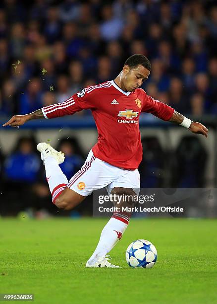 Memphis Depay of Manchester United during the UEFA Champions League Qualifying Round Play Off Second Leg between Club Brugge and Manchester United on...