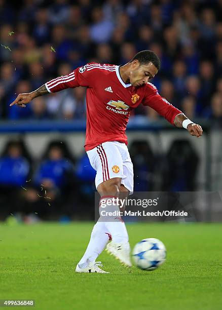 Memphis Depay of Manchester United during the UEFA Champions League Qualifying Round Play Off Second Leg between Club Brugge and Manchester United on...