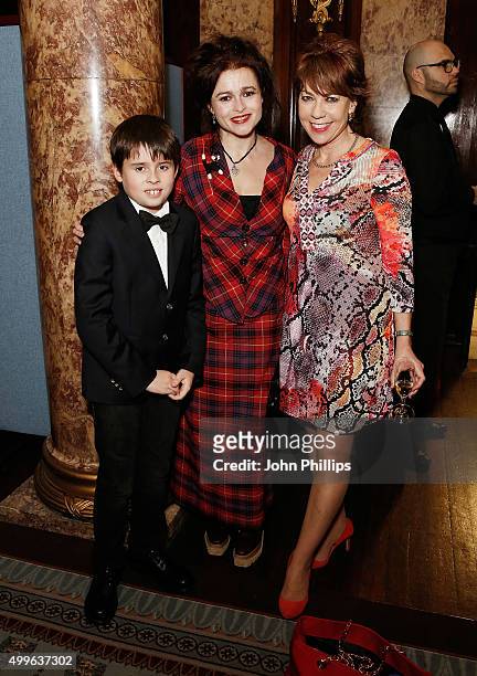 Helena Bonham-Carter and her son Billy Raymond Burton, and Kathy Lette attends a drinks reception prior to a special screening of David...