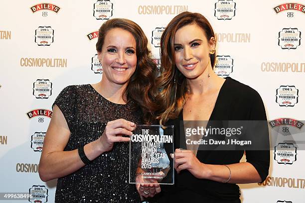 Casey Stoney and Charlie Webster poses for a photo with the award for Ultimate Sports Personality during the Cosmopolitan Ultimate Women Of The Year...