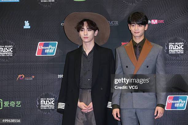 Singers Key and Min-Ho of SHINee attend 2015 Mnet Asian Music Awards press conference at AsiaWorld-Expo on December 2, 2015 in Hong Kong, China.