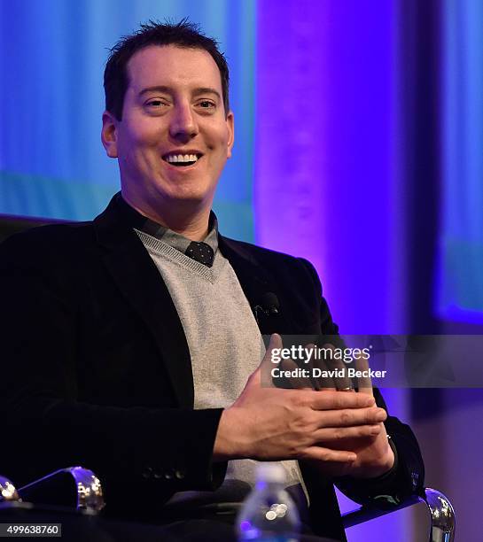 Sprint Cup Series champion Kyle Busch speaks at the 16th DAYTONA Rising NASCAR Motorsports Marketing Forum at The Mirage Hotel & Casino on December...