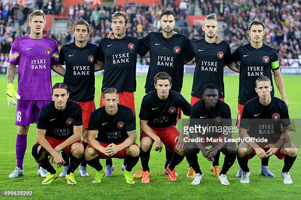 The FC Midtjylland starting lineup during the UEFA Europa League Play Off Round 1st Leg match between Southampton and FC Midtjylland at St Mary's...