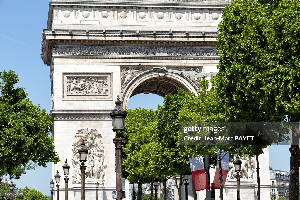 Triumph Arc and french flag, Paris, France