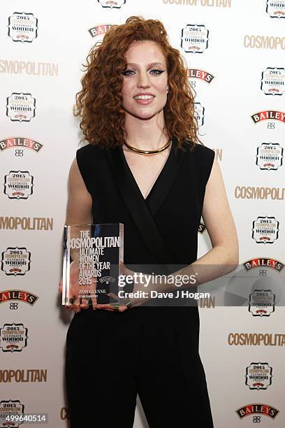 Jess Glynne poses for a photo with the award for Solo Artist during the Cosmopolitan Ultimate Women Of The Year Awards at One Mayfair on December 2,...