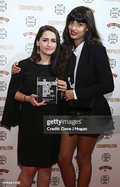 Meltem Avcil and Jameela Jamil pose for a photo with the award for Campaigner during the Cosmopolitan Ultimate Women Of The Year Awards at One...