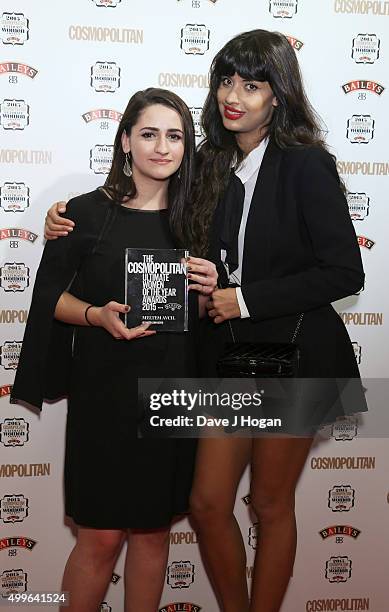 Meltem Avcil and Jameela Jamil pose for a photo with the award for Campaigner during the Cosmopolitan Ultimate Women Of The Year Awards at One...