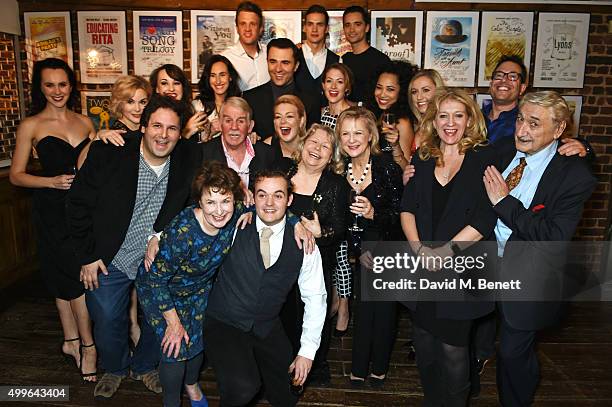 The cast of "Funny Girl" including Sheridan Smith and Darius Campbell pose with producers David Babani and Sonia Friedman at the press night after...