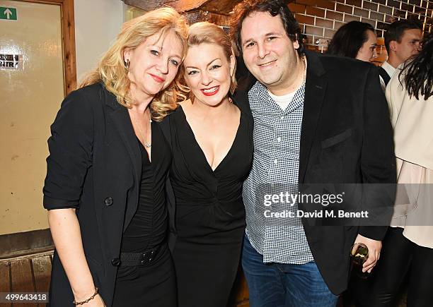 Producer Sonia Friedman, cast member Sheridan Smith and Menier Chocolate Factory director David Babani attend the press night after party for "Funny...