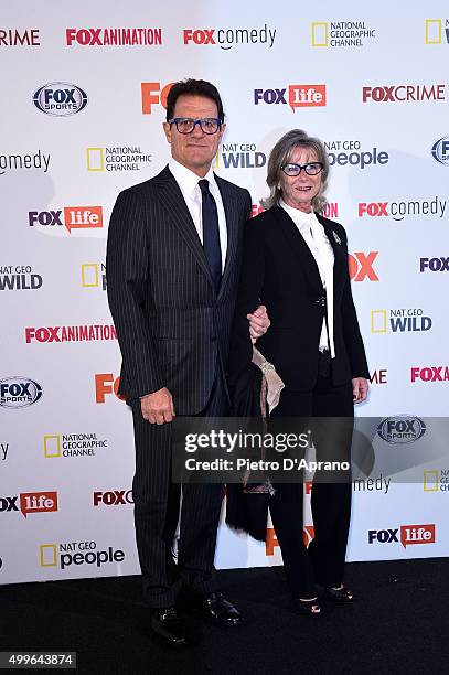 Fabio Capello and Laura Ghisi attends the Fox Channels Party at Palazzo Del Ghiaccio on December 2, 2015 in Milan, Italy.