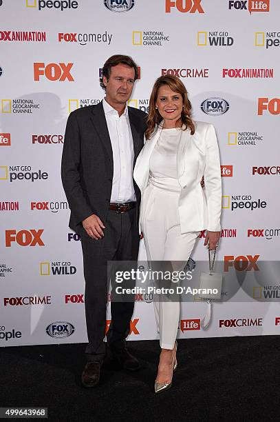 Gian Gerolamo Carraro and Simona Ventura attends the Fox Channels Party at Palazzo Del Ghiaccio on December 2, 2015 in Milan, Italy.