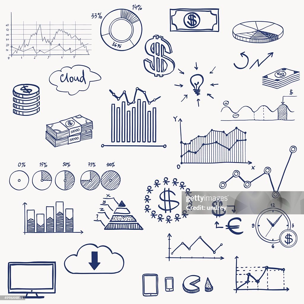 Administración De Finanzas Del Negocio Infografía Los Medios Sociales  Doodle Mano Dibujar Elementos Ilustración de stock - Getty Images