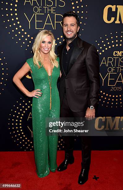 Musical artist Luke Bryan and Caroline Boyer attend the 2015 "CMT Artists of the Year" at Schermerhorn Symphony Center on December 2, 2015 in...