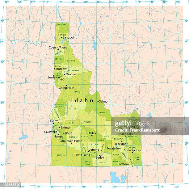 ilustraciones, imágenes clip art, dibujos animados e iconos de stock de mapa del vector idaho - idaho