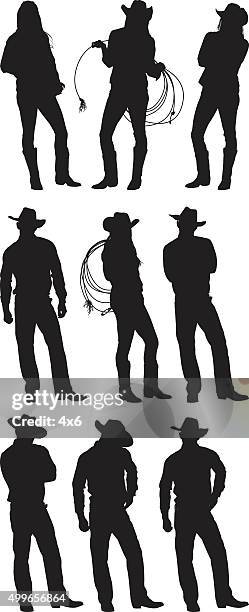 cowboy and cowgirl standing - cowboy boot stock illustrations