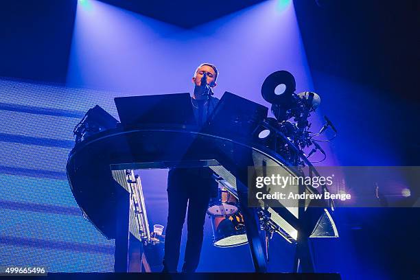 Guy Lawrence of Disclosure performs on stage at Alexandra Palace on December 2, 2015 in London, England.