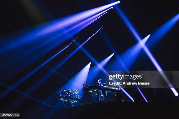 Guy Lawrence and Howard Lawrence of Disclosure performs on stage at Alexandra Palace on December 2, 2015 in London, England.