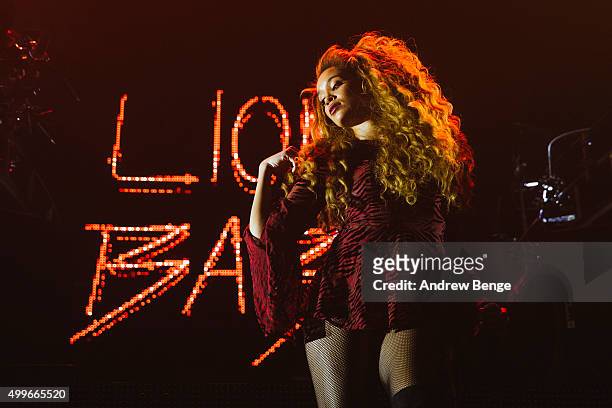 Jillian Hervey of Lion Babe performs on stage at Alexandra Palace on December 2, 2015 in London, England.