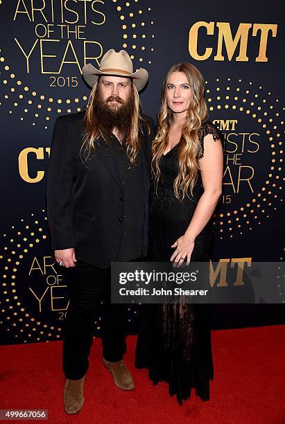 Musician Connie Britton and Morgane Stapleton attend the 2015 "CMT Artists of the Year" at Schermerhorn Symphony Center on December 2, 2015 in...