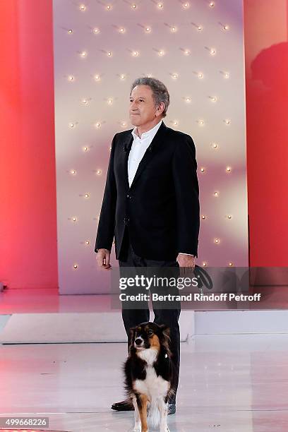 Michel Drucker attends 'Vivement Dimanche' French TV Show at Pavillon Gabriel on December 2, 2015 in Paris, France.