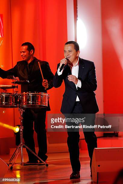 Singer Yuri Buenaventura performs during 'Vivement Dimanche' French TV Show at Pavillon Gabriel on December 2, 2015 in Paris, France.