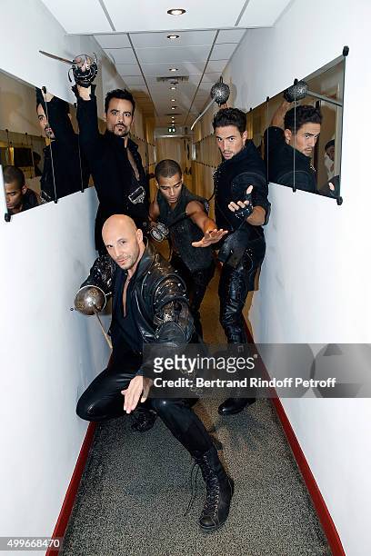 Damien Sargue, Brahim Zaibat, Olivier Dion and David Ban present the New Musical Comedy 'Les 3 mousquetaires' during 'Vivement Dimanche' French TV...