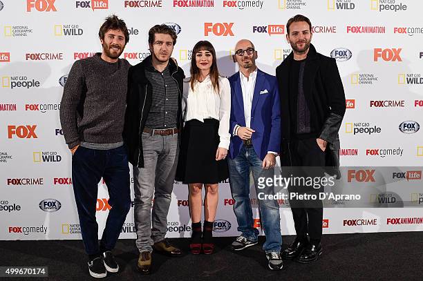 Nicolo De Devitiis, Alessandro Roja, Simona Tabasco, Alessandro Militi, Alessandro Borghi attends the Fox Channels Party at Palazzo Del Ghiaccio on...