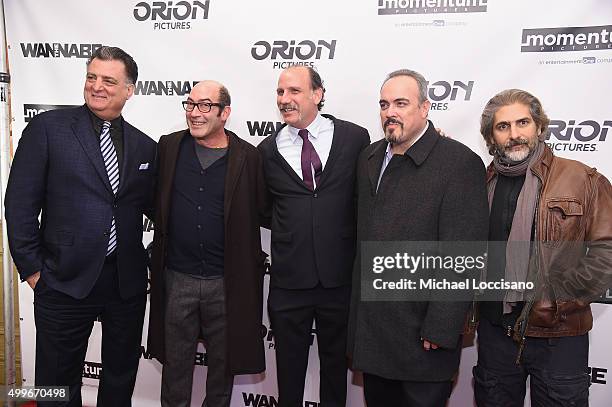 Joseph Siravo, Johnny Ventimiglia, Nick Sandow, David Zayas and Michael Imperioli attend "The Wannabe" New York premiere at Crosby Street Hotel on...