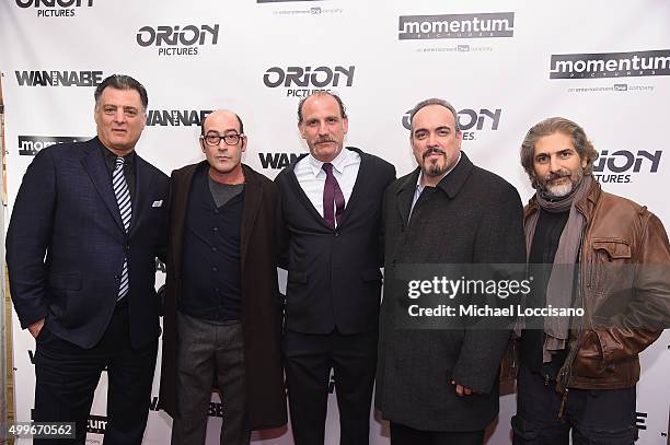 Joseph Siravo, Johnny Ventimiglia, Nick Sandow, David Zayas and Michael Imperioli attend "The Wannabe" New York premiere at Crosby Street Hotel on...