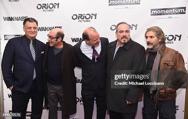 Joseph Siravo, Johnny Ventimiglia, Nick Sandow, David Zayas and Michael Imperioli attend "The Wannabe" New York premiere at Crosby Street Hotel on...