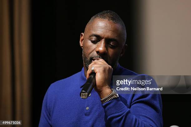 Actor Idris Elba speaks on stage after BBC America's 'Luther' screening at The Django at the Roxy Hotel on December 2, 2015 in New York City.