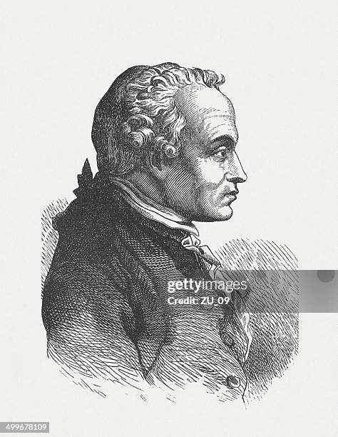 immanuel kant (1724-1804), german philosopher, wood engraving, published in 1870 - kant stock illustrations