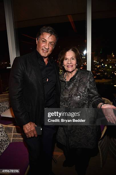 Sylvester Stallone and Edyth Broad attend the Vanity Fair And NSU Art Museum's Private Dinner Hosted By Bob Colacello And Bonnie Clearwater In Honor...