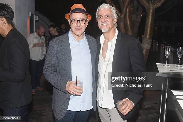 David Hershkovits and Ric Pipino attend the M.A.C Cosmetics Ellie Goulding Art Basel Performance At The Miami Beach Editionl on December 2, 2015 in...