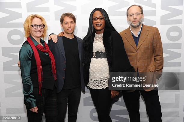 Mellisa Leo, Sean Baker, Mya Taylor and Ira Sachs attend "Tangerine" New York Special Screening at MoMA Titus One on December 2, 2015 in New York...