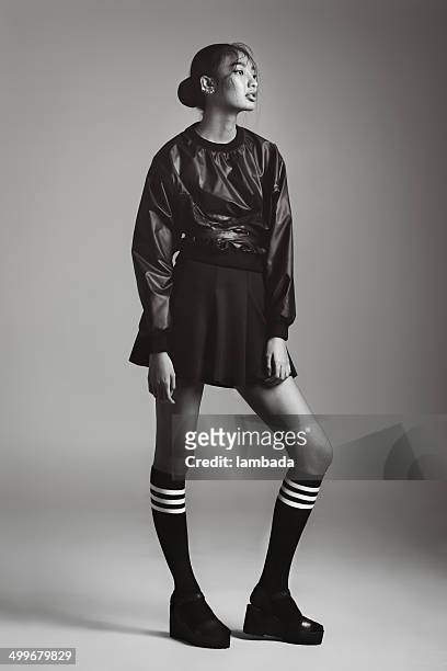 asian fashionable woman - model black and white stockfoto's en -beelden