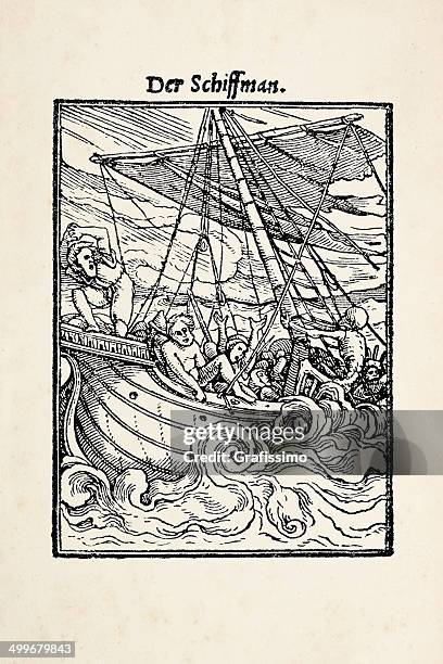 holzschnitt der matrose von dance des todes nach holbein - sinking stock-grafiken, -clipart, -cartoons und -symbole