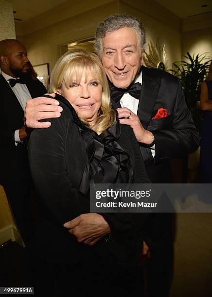 Singer Nancy Sinatra and singer Tony Bennett pose backstage during "Sinatra 100: An All-Star GRAMMY Concert" celebrating the late Frank Sinatra's...