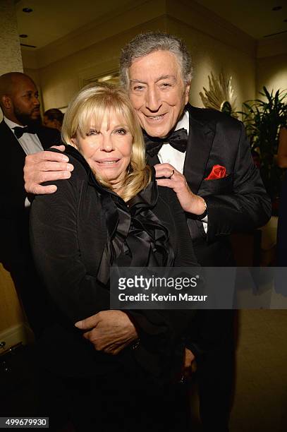 Singer Nancy Sinatra and singer Tony Bennett pose backstage during "Sinatra 100: An All-Star GRAMMY Concert" celebrating the late Frank Sinatra's...
