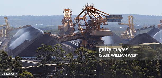 To go with Climate-warming-UN-COP21-Australia-coal,FEATURE by Madeleine Coorey A photo taken on November 18 shows some of the coal operations at the...