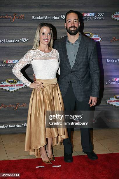 Sprint Cup Series driver Paul Menard and wife Jennifer attend the NASCAR Evening Series presented by Bank of America at Border Grill inside Caesars...