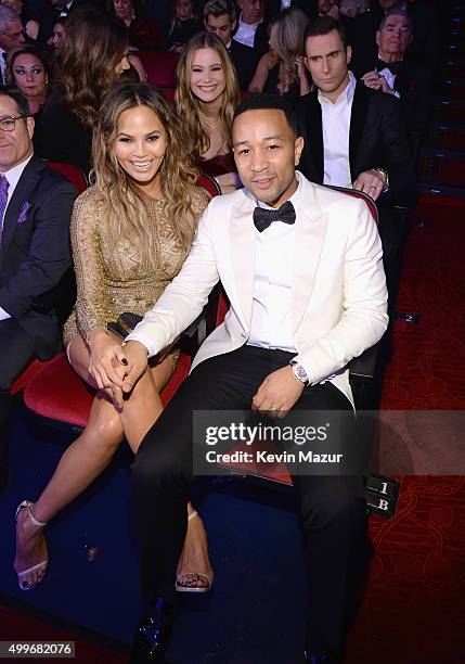 Singer Katharine McPhee, model Behati Prinsloo, singer Adam Levine, model Chrissy Teigen and recording artist John Legend attend "Sinatra 100: An...