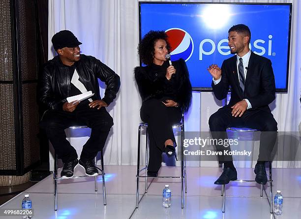 Sway, Lawrence Zakian and Jussie Smollett attend the Pepsi Empire viewing party with #NextPepsiArtist Jussie Smollett at Gansevoort Park Avenue NYC...