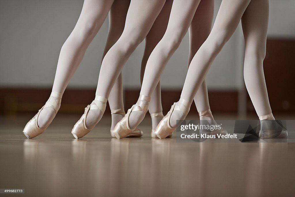 Close-up of ballet girls legs posing